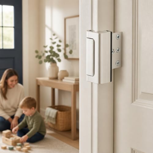 Image of Prime-Line Products U 10827 Door Reinforcement Lock, 3 in. Stop, Aluminum Construction, Satin Nickel Anodized Finish