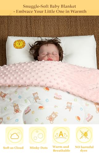 Image of Baby Comforter 40 inchx40 inch, Lightweight Down Alternative Quilted Blanket for Pack n Play, Bassinet & Crib, Soft Minky Dots Toddler Quilt, Portable Travel Size for Daycare