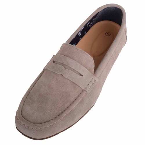 ABSOLUTE FOOTWEAR Mens Genuine Leather Suede Easy Slip On Casual Loafer Shoes - Latte - UK 9 / EU 43