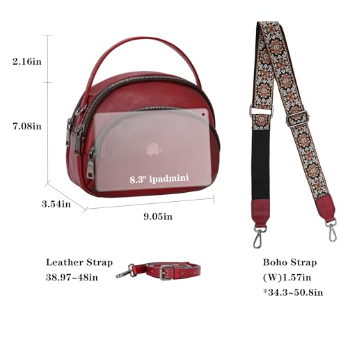 Image of HESHE Genuine Leather Crossbody Bags Leather Purses for Women Vintage Small Shoulder Handbags with Multi-Pockets