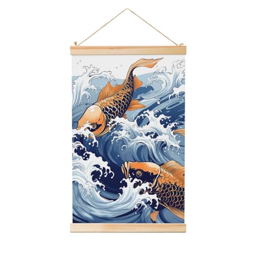 Poster mural carpe motif vague rétro décoration murale suspendue chambre
