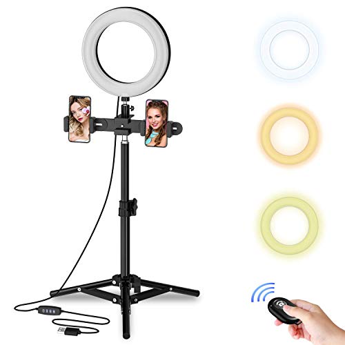 Selvim Anello LED Selfie 8 Pollici Da 104 Lampadine, Rivestito In Lega Di Alluminio, Doppio Supporto Telefonico, Controllo Remoto, Per Foto, Video o Dirette Su Tik Tok, Youtube, Instagram ecc