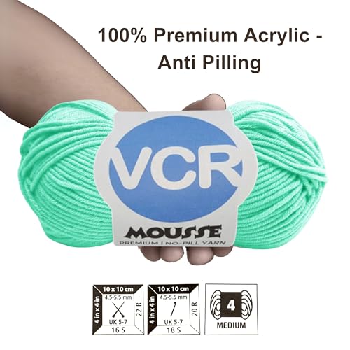 Image of VCR 4 Ply Mint Green Yarn, 100 Grams Hank, 190 Meters Length, Acrylic Ball for Crochet and Knitting, Soft Crosia Threads, Pack of 1 Yarn, Suitable for DIY Crafts
