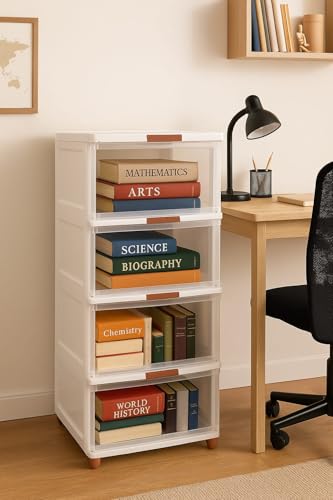 Image of DecoLogy Plastic Bookshelf for Home |Engineered Books Organizer for Study Room|Multipurpose Book Shelf for Home, Office |Book Organizer for Library|Living Room Furniture (Cupboard Rack - White, 2PCS)