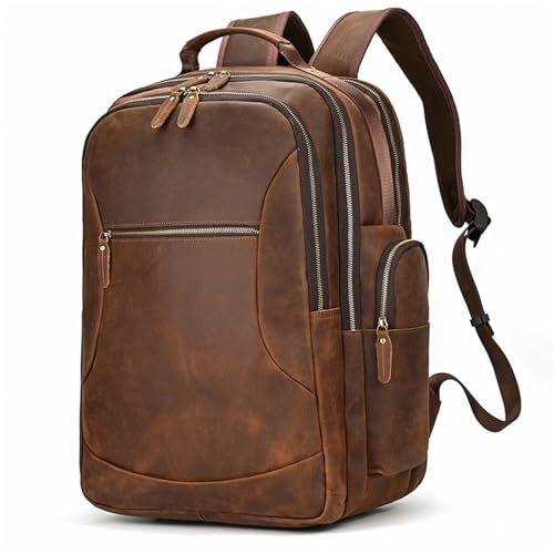 Mens Backpack Shoulder Bag Men's Vintage Leather Casual Backpack Travel Bag for Camping Outdoor Sport,Brown-46x35x26cm