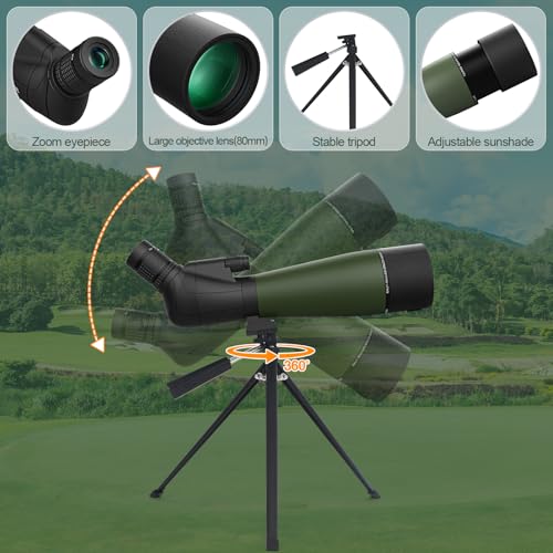 Image of WOZEL 25-75x80 Spotting Scope with Tripod - HD BAK4 Prism Waterproof Spotter Scope for Target Shooting Bird Watching Hunting & Wildlife Viewing Phone Adapter & Carrying Bag Included