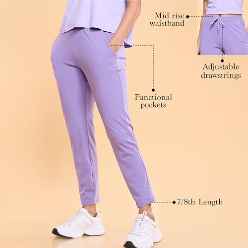 Image of Enamor Mid Rise 7 /8th Length Drawstring Closure Travel Pants for Women - Relaxed Fit, Quick Dry, Antimicrobial - E068