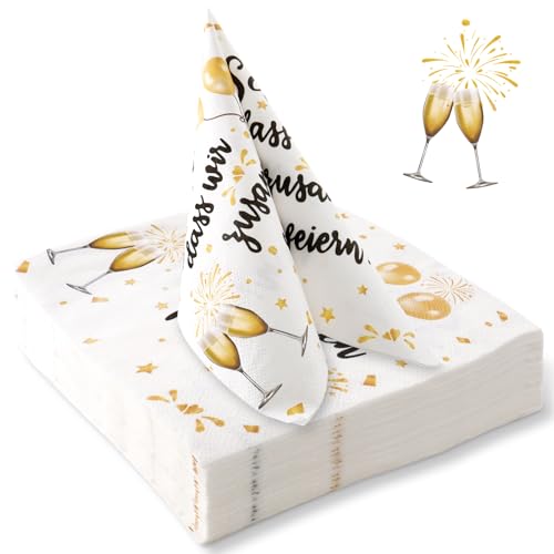 40 Stück Weiß Gold Servietten Schön Dass Wir Zusammen Feiern 3-Lagig Weich Servietten Geburtstag Tischdeko Papierservietten Spruch 33 x 33 cm Weißgold Party Deko Napkins für Hochzeit Jubiläums Taufe
