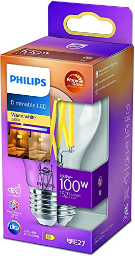 Philips ampoule LED Standard E27 100W Blanc Chaud Claire Compatible Variateur, verre Cover