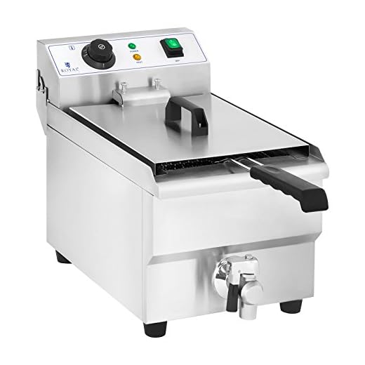Royal Catering Friteuse Électrique Friteuse Professionnelle RCEF 10EH-1 (3 000 W, 10 L Au Total / 9 L D'Huile, Thermostat, 60-200 °C, Robinet de vidange, Acier Inox)