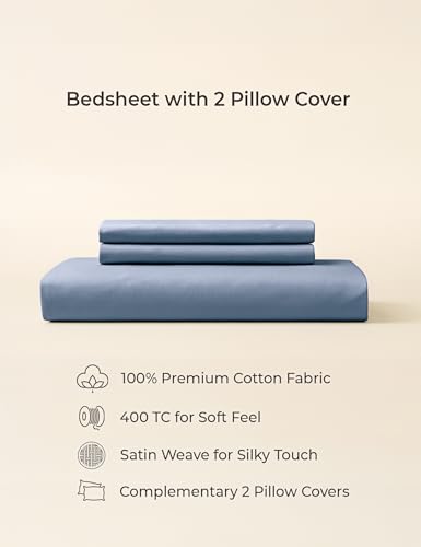Image of Symbol Premium 100% Pure Cotton Soft Bedsheet for Double Bed - King Size (108x108 inches) with 2 Pillow Covers (27x17 inches) | 400 Threadcount
