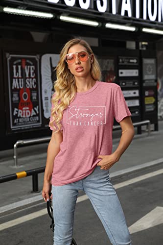 Cancer Shirt Women Breast Cancer Shirts Pink Ribbon Breast Cancer Awareness T-Shirts Stronger Than Cancer Short Sleeve Tops #TOP3