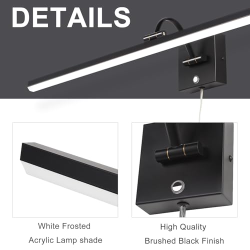 TYhogar Plug in Bathroom Vanity Light Picture Light Vanity Lights for Bathroom LED Bar 35" 6000K 16W Touch Dimming Matte Black Wall Sconce for Living Room, Bedroom, Hallway, Cabinet & Porch — view 5