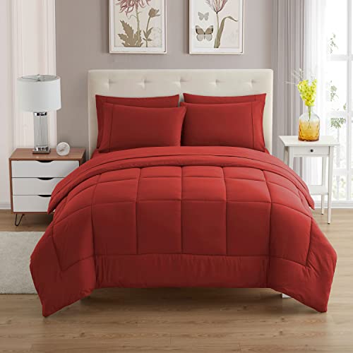 King Size Comforter Set with Sheets - 7-Piece Bedding Collection - 1 Comforter, 1 Fitted Sheet, 1 Flat, 4 Pillowcases - Deep Pocket - Soft & Breathable Premium Quality - Ideal for All Seasons, Red