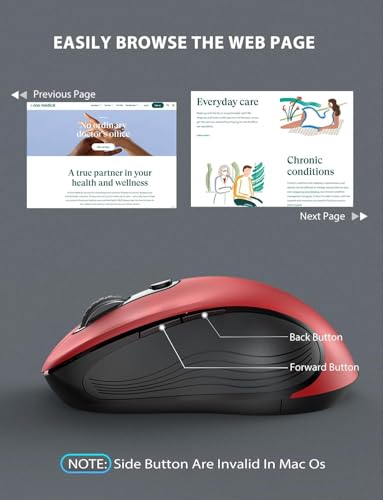 Image of Trueque Wireless Mouse for Laptop, Ergonomic 6-Button Mouse, Red | 2.4GHz USB receiver, back /forward buttons, 3 adjustable DPI levels, silent clicks, USB-C adapter, Windows /Mac /Chrome OS /Linux