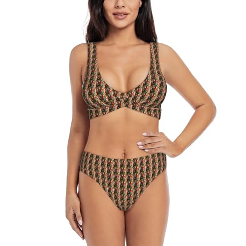 ZTPOWQA Conjunto de bikini de dos piezas para mujer, diseño de rayas de tigre, estampado naranja, cómodo, para playa, piscina, resort, fiestas, Negro, L