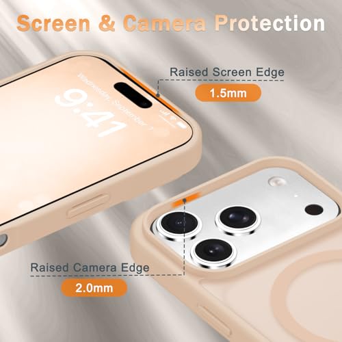 Image of YENAPOON for iPhone 17 Pro Case, Matte Magnetic Phone Cover [with 1 Screen Protector] [Support for MagSafe] [Shockproof Military Grade Protection] Translucent Frosted Back, Coral Pink