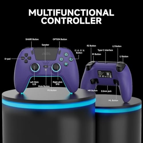 Image of ASRVA Purple Wireless Pro Controller for PS5, Hall Effect Joystick No Drift, 4 Back Paddles, Macro, Gyro, 1000mAh, RGB, Compatible with PS5 /Pro /Slim /PC /iOS /Android