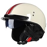 RMBDD Retro Motorrad Halbhelme Motorradhelm für Herren und Damen DOT/ECE-Zertifizierung Jethelm Mit Visier Halbschalenhelm Braincap für Bike Cruiser Chopper Moped Scooter Offenem Helm, M(55~56cm)
