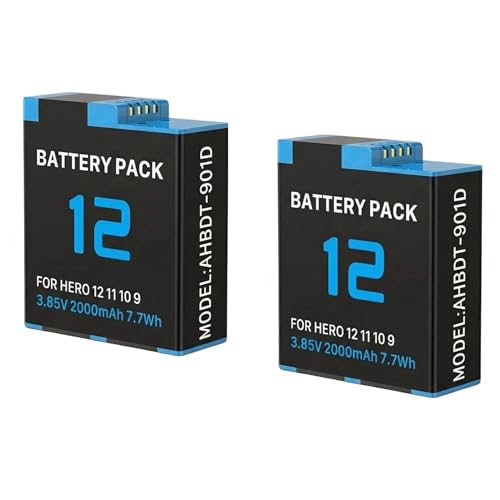 2-Stück 2000mAh Ersatz Akku für GoPro Hero 12 Hero 11/10/9 Kamera AHDBT-901 ADBAT001 ADDBD-211