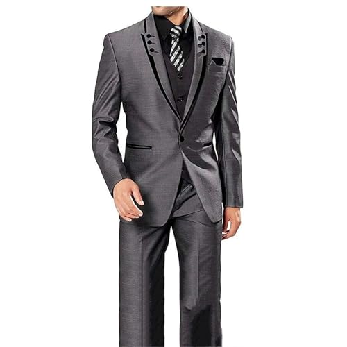 Men 3 Pieces Wedding One Button Groom Tuxedo Leisure Business Suit Set Jacket Pants Vest Brown3