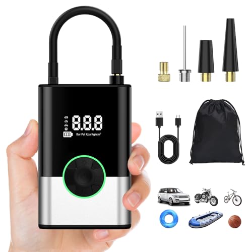 6000mAh Mini Pompe à Air Électrique,Compresseur à Air Portatif Gonfleur Pneus sans Fil 150PSI avec écran LCD Numérique,Pompe à air Rechargeable pour...