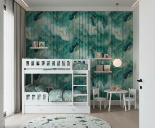Image of Green Gold Louvers Self-Adhesive Kitchen Wallpaper Roll, PVC 3D Wall Sticker Oil Proof, Waterproof & Washable Wallpaper for Home Decor, Living Room, Bedroom, Hotel & Cafe Walls (45x300cm)