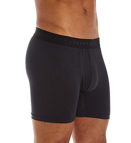 Perry Ellis Men's Stripe Designed Boxer Shorts Relaxed Fit, Black/Grey, Medium