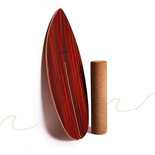 WAHU Tabla de equilibrio con forma de rocker única incluida la rueda, tabla de equilibrio surf (100% madera) | tabla de equilibrio de madera | 100% diversión garantizada