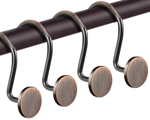CHICTIE Bronze Shower Curtain Hooks Oil Rubbed Rustproof Shower Curtain Rings for Bathroom Metal Decorative Shower Hooks for Shower Curtain Rod Set of 12 Shower Hangers Round Heavy Duty Design