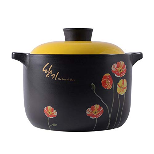 YISUPP Casserole Coréenne en Pierre avec Couvercle Casserole Céramique Marmite Antiadhésive Japonaise Mijoteuses Ustensiles Cuisine Soupe Pot Chaud Pot Facile Nettoyer,Yellow-4L Cover