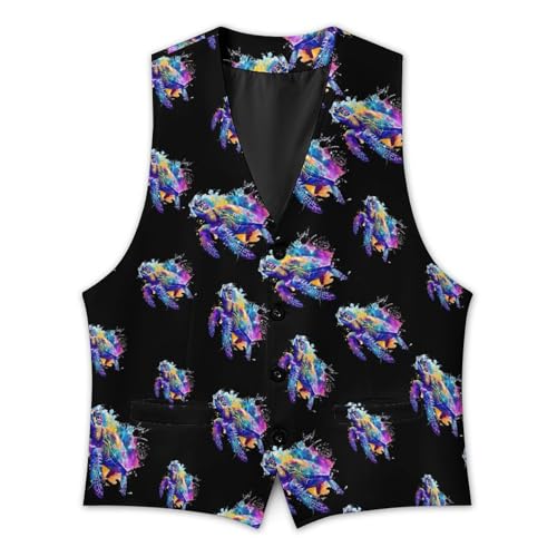 Watercolor Sea Turtle Mens Suit Vest Waistcoat Formal V Neck Business Dress for Wedding Party4