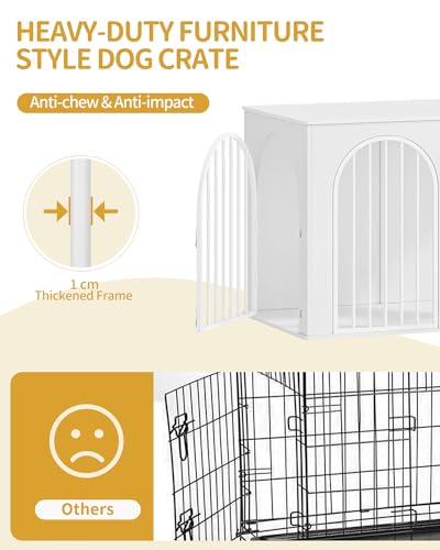 Hzuaneri Hundekäfig Möbel, 108 cm Hundebox für Zuhause, 3 Türen, Bogentür, Moderne Hundebox Indoor für Hunde, Beistelltisch, Hundekäfig Hochbelastbar, 108 x 64 x 76 cm, Weiß DFC86013W