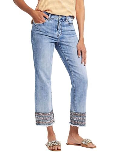 Flamingals Straight Leg Jeans for Women Low Rise Cropped Jeans Wash Embroidery Raw Hem Denim Pants