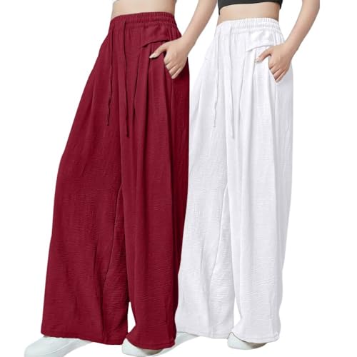 Image of GRECIILOOKS High Waist Polycotton Trousers for Women - Flared Parachute Pants with Side Pockets | Casual Travel Cargo Pants (Available in Plus Size and Value Pack)