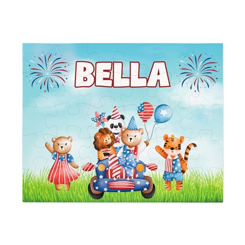 Hiding Place Boutique, Handmade Personalized 4th of July Child Name Puzzle, Jigsaw Game, Custom Kid Fourth Happy Jigsaw Game Custom Kid Summer Beach Animal Patriotic Fireworks USA America