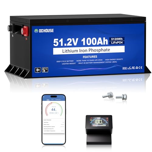 DC HOUSE 48V 100Ah Golf Cart Battery, LiFePO4 Battery Sturdy Metal Case with LCD Monitor& Bluetooth,...