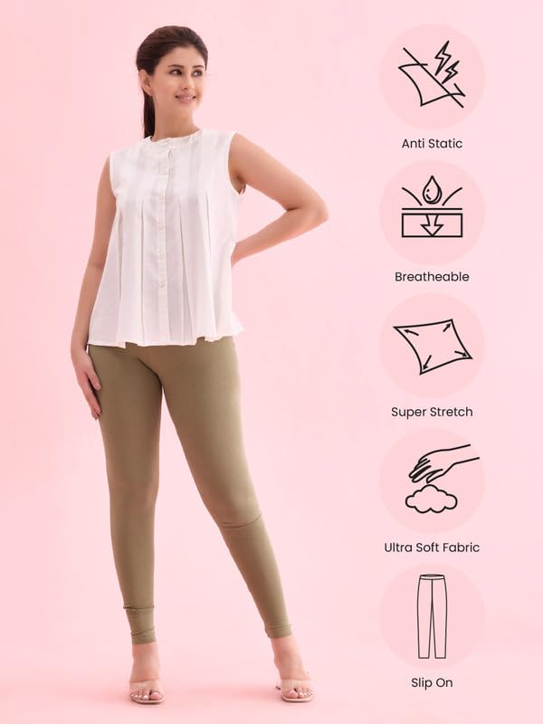 Image of GO COLORS Soft Cotton Stretch Ankle Length Leggings for Women | Breathable
