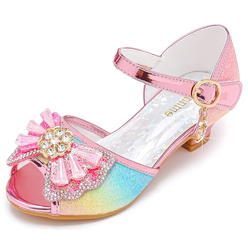 Osinnme Rainbow Shoes for Toddler Girls - Rainbow Sandals with High Heels for Little Girls' Birthday & Wedding Dresses (02Rainbow 12)