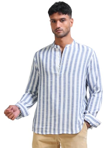 Image of StitchX Men's Pure Cotton Striped Mandarin Collar Kurta Shirt-S-2XL