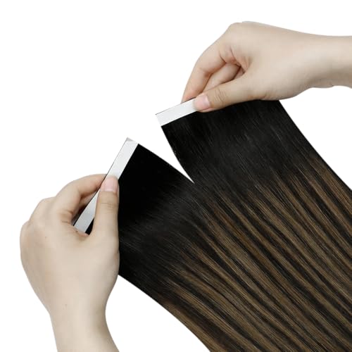 Image of LaaVoo Tape Weft Hair Extensions Balayage Brown Genius Weft Tape in Extensions Darkest Brown to Light Brown Tape in Hair Extension Real Human Hair Invisble 20inch 4pcs 120g