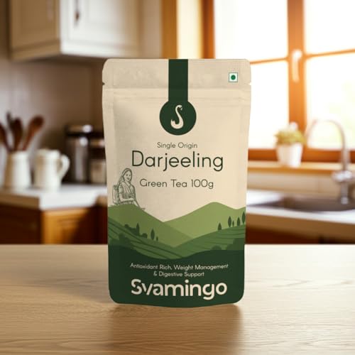 Image of Darjeeling Green Tea 200g - Single Garden Pure Darjeeling Tea, Loose Leaves, High Grown, Antioxidants Rich, Weight Support, Vegetal Aroma, 100+ Cups | SVAMINGO
