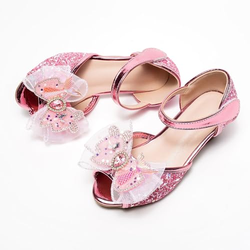 IWIHMIV Girls Sandals Low Heels Dress Ankle Strap Open Toe Flower Wedding Party Dress Shoes Toddler Princess Shoes3