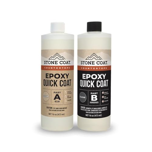 Stone Coat Countertops Quick Coat 1 Quart – Fast Curing Liquid Epoxy for DIY Woodworking Projects like River Tables, Geodes, Steel Inlays, Crack Filling, Seam Sealing and Coating 3D objects