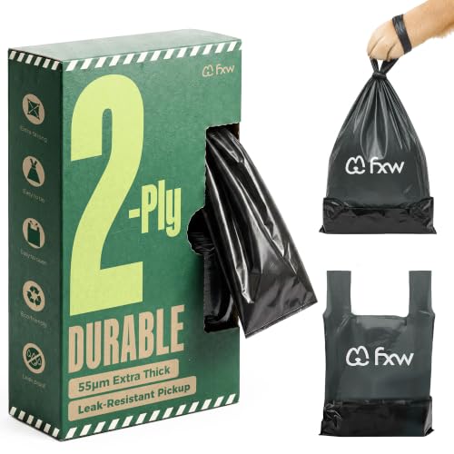 Image of FXW 2-Ply Durable Dog Poop Bags, Extra Thick Leak-Proof, 100 Count | Large 14 x 9 inch Size, Easy-Open Handle, Unscented, 50% Recycled Plastic