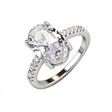 Fashion Classic Oval Cut Cubic Zirconia Engagement Promise Ring 925 Sterling Silver Wedding Band Halo CZ Solitaire 4CT Simulated Diamond Bridal Anniversary Princess Ring Gift for Women Size 6