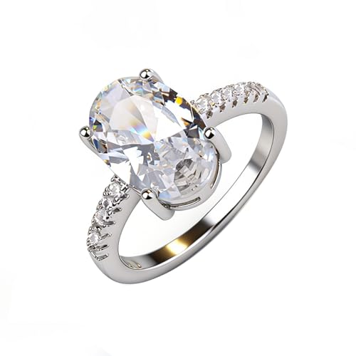 ZDIFDIC Fashion Classic Oval Cut Cubic Zirconia Engagement Promise Ring 925 Sterling Silver Wedding Band Halo CZ Solitaire 4CT Simulated Diamond Bridal Anniversary Princess Ring Gift for Women Size 9
