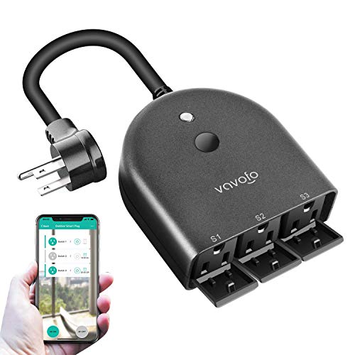 VAVOFO Outdoor Smart Outlet with 3 Sockets, WiFi Smart Plug Compatible with Alexa Google Home, IP44 Waterproof, Wireless Remote Control Timer & Countdown by Smartphone APP