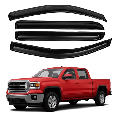 Image of Canvcle Window Visors Rain Guards for 2014-2018 Chevy Chevrolet Silverado /GMC Sierra 1500 Crew Cab /15-19 Silverado /Sierra 2500HD 3500HD Accessories, Side Window Wind Deflectors Vent Visors Rainproof