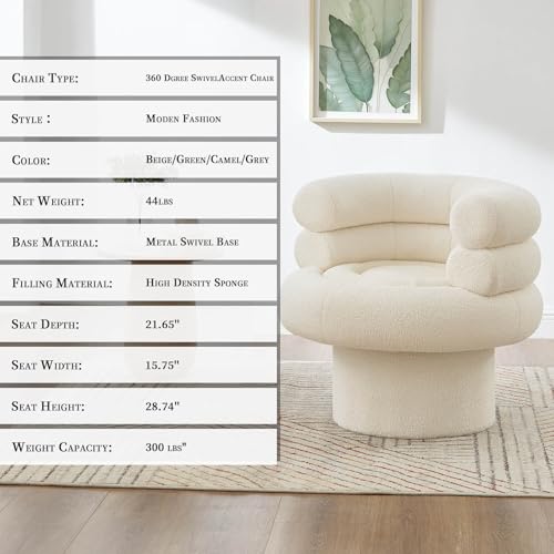 Sillón giratorio ergonómico de tela sherpa beige miniatura 6